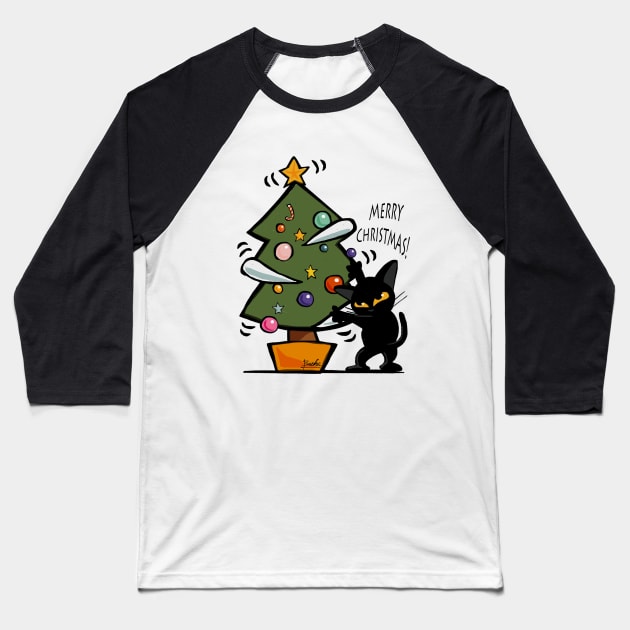 Cat Christmas Baseball T-Shirt by BATKEI